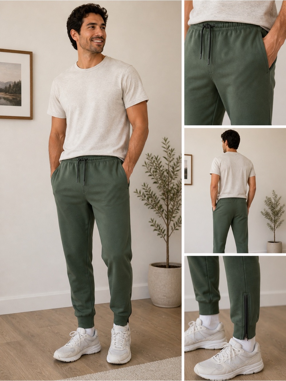 Abercrombie & Fitch XL Joggers Forest Green Zip Ankle Sweatpants - Picture 2 of 2